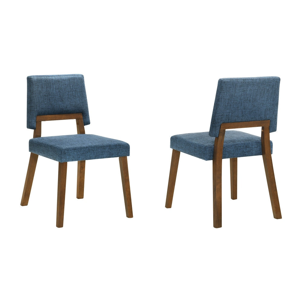 Yumi 23 Inch Dining Chair, Set of 2, Blue Fabric Seat, Walnut Brown By Casagear Home