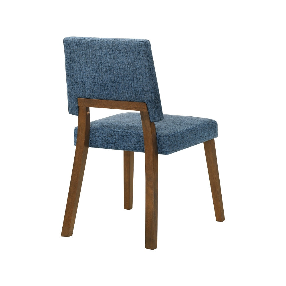 Yumi 23 Inch Dining Chair Set of 2 Blue Fabric Seat Walnut Brown By Casagear Home BM308858