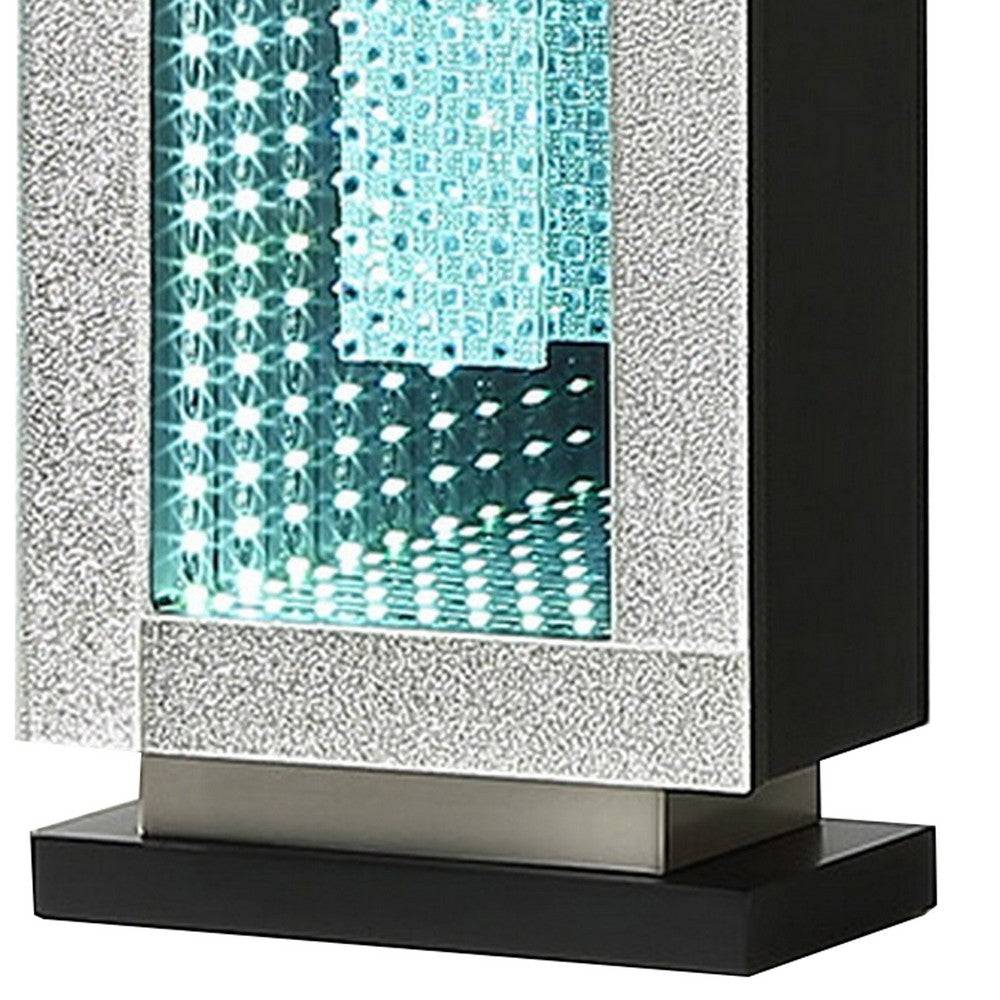 Ziva 27 Inch Table Lamp, LED Night Light, Rectangular Shade, Shiny Silver By Casagear Home