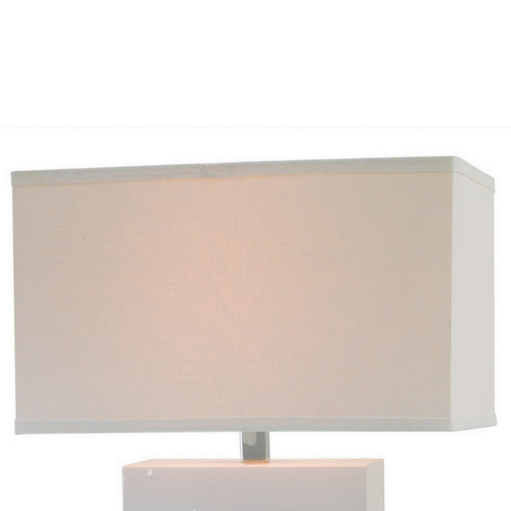 Ziva 28 Inch Table Lamp, LED Night Light, Rectangular Shade, White By Casagear Home