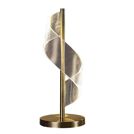 Melly 19 Inch Table Lamp, LED Swirl Ribbon Design, Acrylic, Antique Brass By Casagear Home