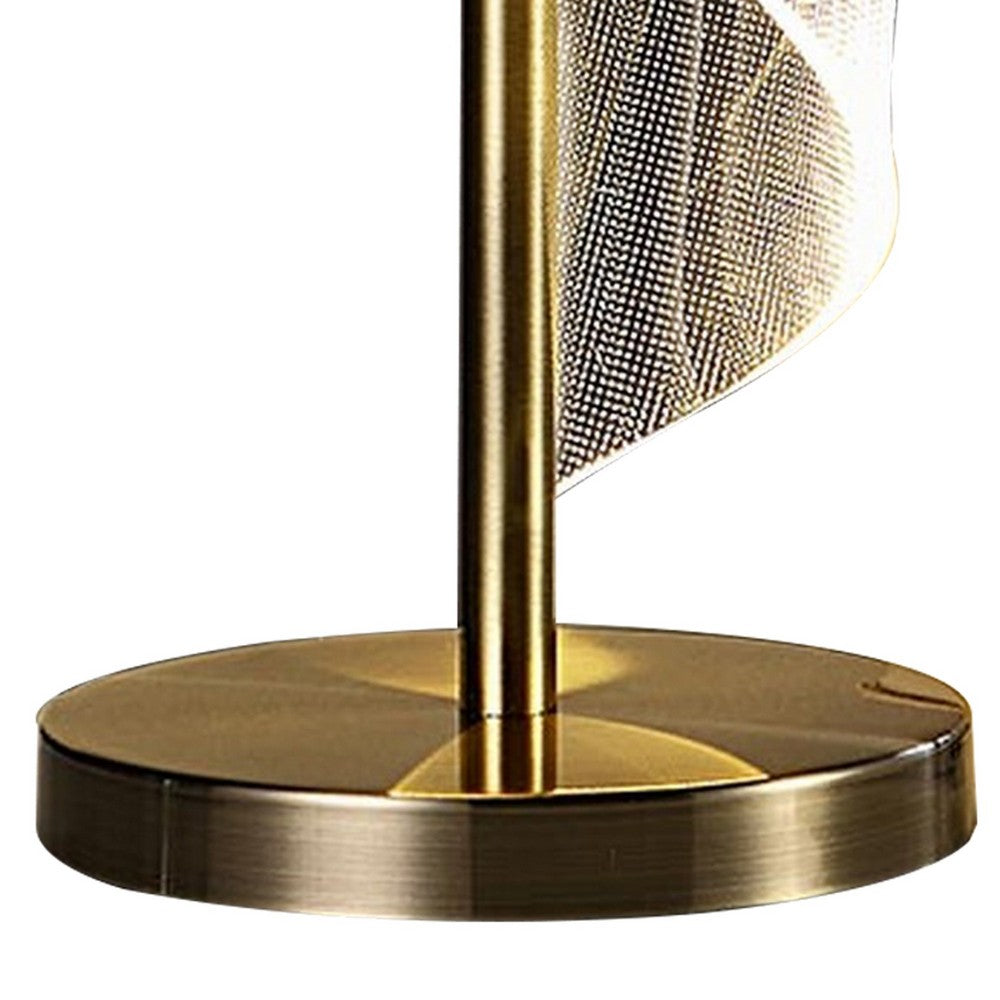 Melly 19 Inch Table Lamp, LED Swirl Ribbon Design, Acrylic, Antique Brass By Casagear Home