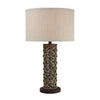 27 Inch Table Lamp, Woven Rope Design, Drum Shade, Rattan Wood, Brown By Casagear Home