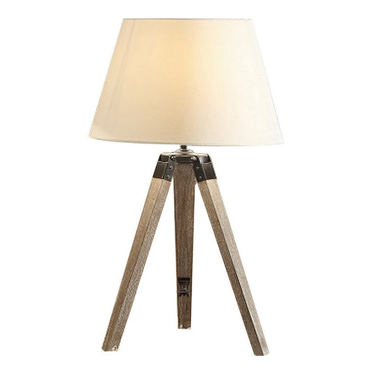 27 Inch Table Lamp, Tripod Legs Base, Empire Shade, Natural Wood, Gray By Casagear Home