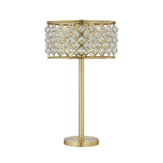 Dany 28 Inch Table Lamp with Crystal Drum Shade, Gold Brass Metal Base By Casagear Home