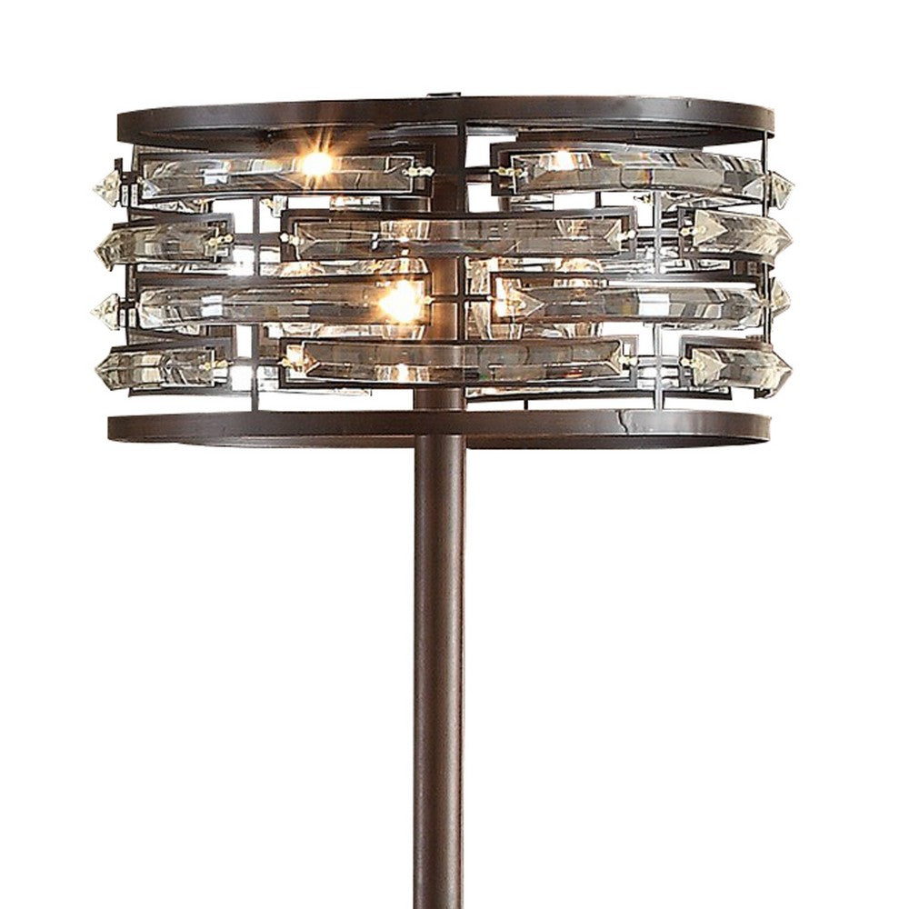 60 Inch Floor Lamp with Crystal Drum Shade, Metal Base, Antique Bronze By Casagear Home