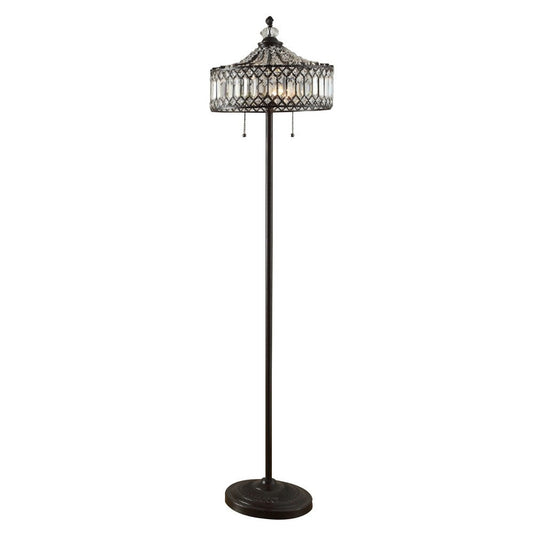 60 Inch Floor Lamp, Crystal Shade, Double Chain, Metal, Antique Bronze By Casagear Home