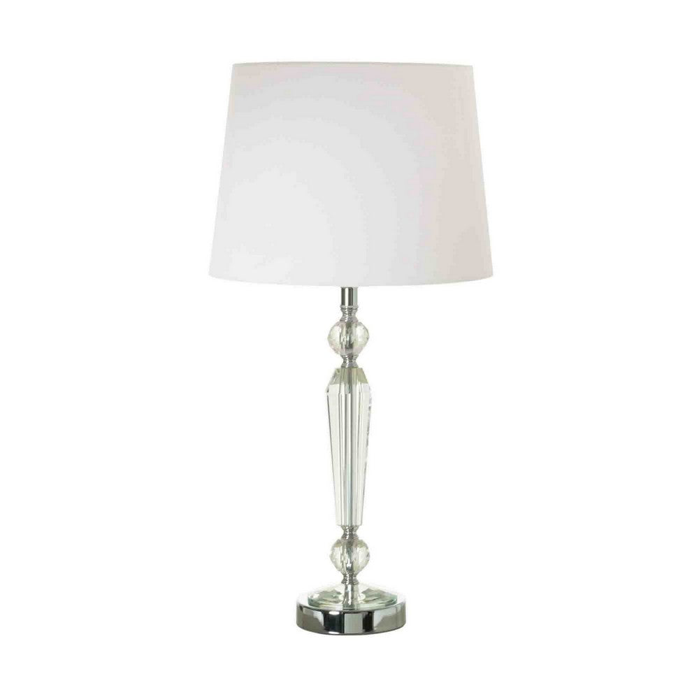24 Inch Table Lamp Set of 2 with Glass Stands, Metal Base, Clear Finish By Casagear Home