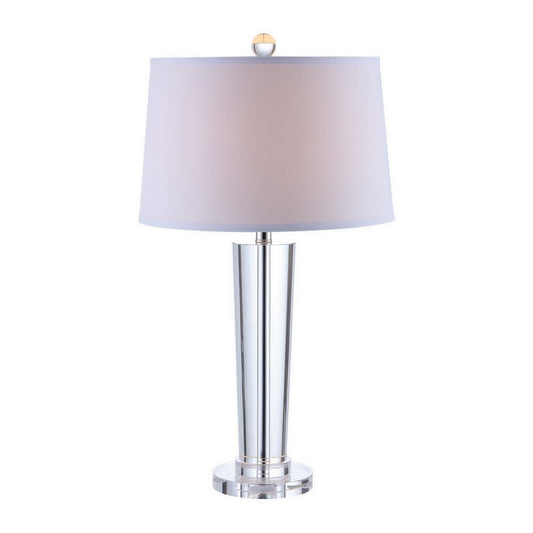 27 Inch Table Lamp with Glass Stand, Empire Shade, Metal, Clear Finish By Casagear Home