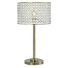 25 Inch Table Lamp with Round Crystal Drum Shade, Metal, Antique Brass By Casagear Home