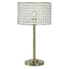 25 Inch Table Lamp with Round Crystal Drum Shade, Metal, Antique Brass By Casagear Home
