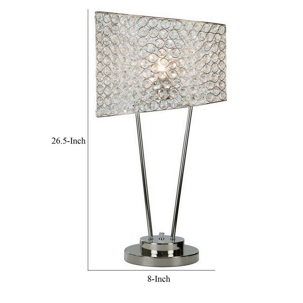 27 Inch Table Lamp, Asymmetrical Crystal Shade, Dimmer Switch, Metal Finish By Casagear Home