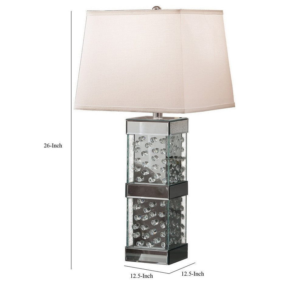 26 Inch Table Lamp, Empire Shade, Crystal Glass Stand, Clear Finish  By Casagear Home