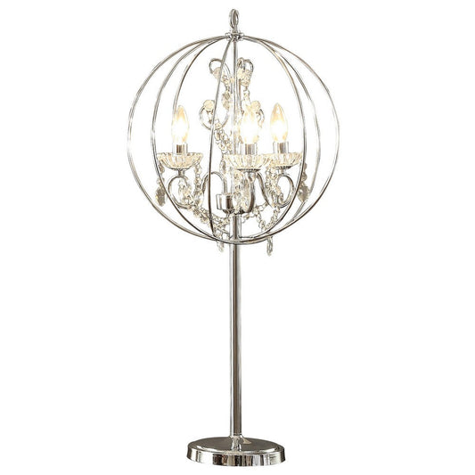 Shine 31 Inch Table Lamp, Chandelier Style, Crystal and Metal, Chrome By Casagear Home