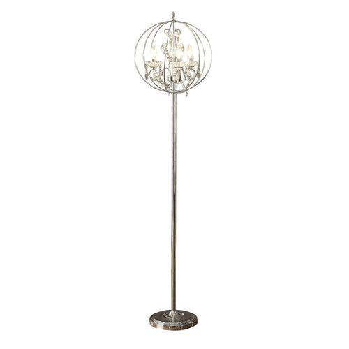 Shine 61 Inch Floor Lamp, Chandelier Style, Crystal and Metal, Chrome By Casagear Home