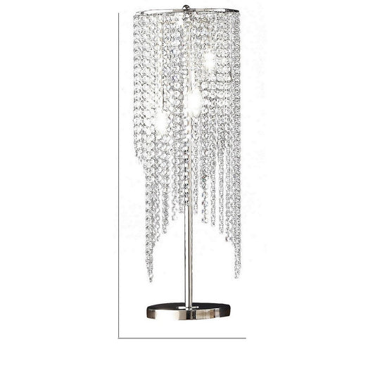 Mindy 30 Inch Table Lamp, Crystal Raindrops Design, Metal, Clear Finish By Casagear Home