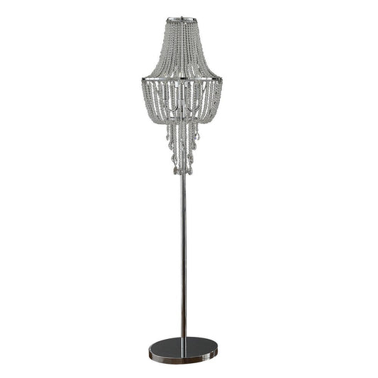 Cara 62 Inch Floor Lamp, Hanging Drop Design, Crystal and Metal, Chrome By Casagear Home
