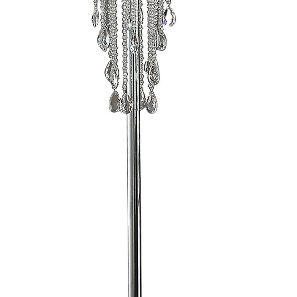 Cara 62 Inch Floor Lamp, Hanging Drop Design, Crystal and Metal, Chrome By Casagear Home