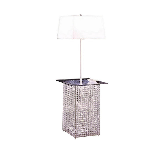 59 Inch Floor Lamp with Glass Tabletop, Crystal Stand, Metal, Clear By Casagear Home