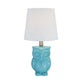 18 Inch Table Lamp with Owl Stand, Set of 2, Ceramic, Aqua Haze Finish By Casagear Home