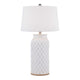 28 Inch Table Lamp, Textured Stand, Gold Trim, Ceramic, Crackle Cream By Casagear Home