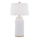28 Inch Table Lamp Textured Stand Gold Trim Ceramic Crackle Cream By Casagear Home BM308943