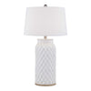 28 Inch Table Lamp, Textured Stand, Gold Trim, Ceramic, Crackle Cream By Casagear Home