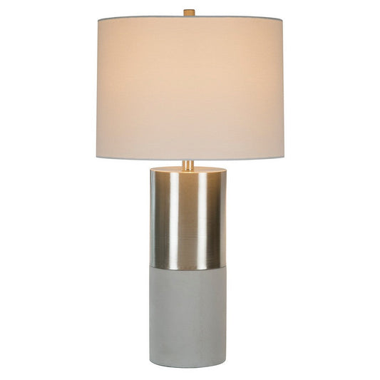 29 Inch Table Lamp, Set of 2, Metal, Concrete, Gray and Chrome Finish By Casagear Home