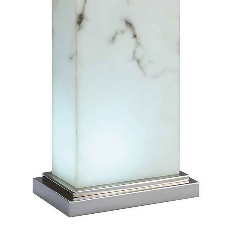 29 Inch Table Lamp, White Marble Stand, Rectangular Shade, Metal Base By Casagear Home