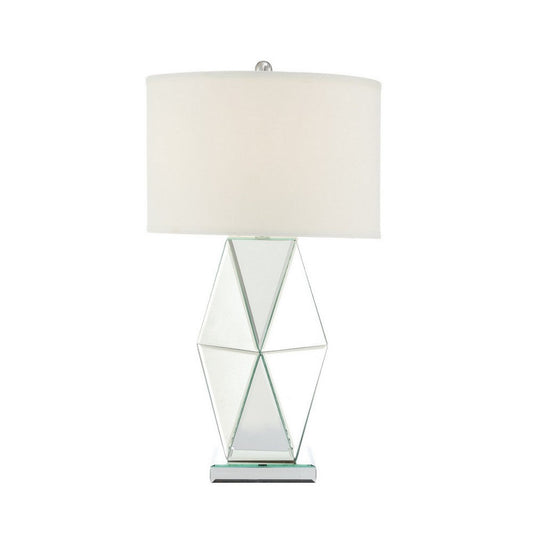 30 Inch Table Lamp, Geometric Mirrored Base, Set of 2, Glass, Clear By Casagear Home