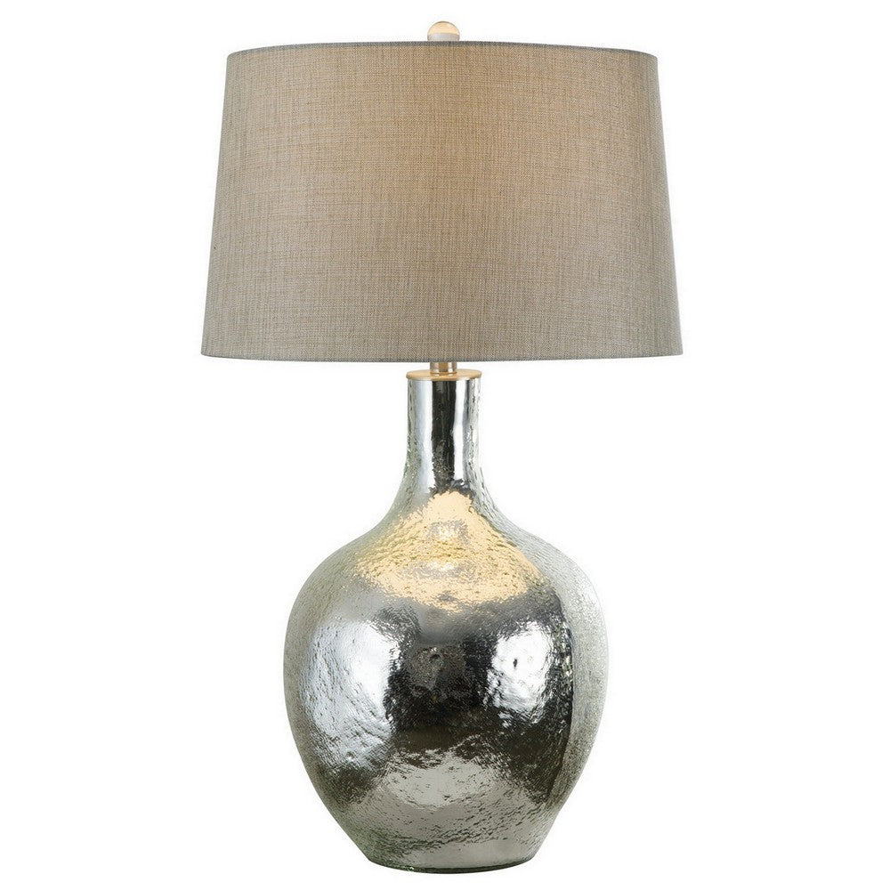 32 Inch Table Lamp with Traditional Base, Empire Shade, Glass, Chrome  By Casagear Home