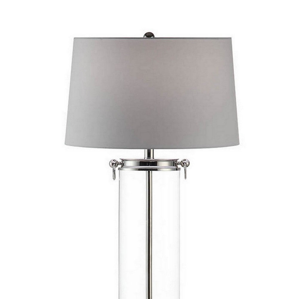 Axie 60 Inch Floor Lamp, Clear Glass Stand, Empire Shade, Metal, Nickel By Casagear Home