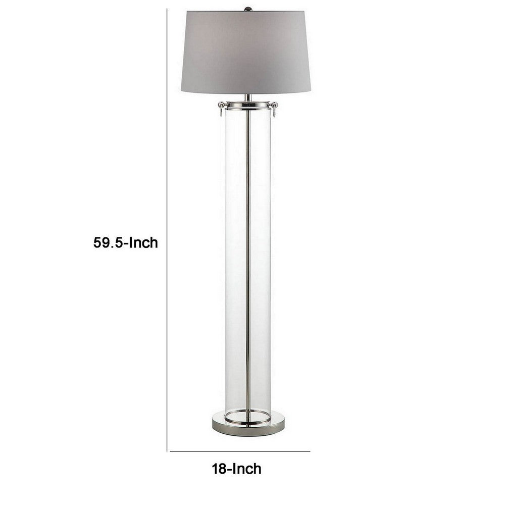Axie 60 Inch Floor Lamp, Clear Glass Stand, Empire Shade, Metal, Nickel By Casagear Home
