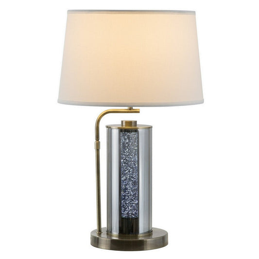 29 Inch Table Lamp with LED Night Light Stand, Glass, Antique Brass By Casagear Home