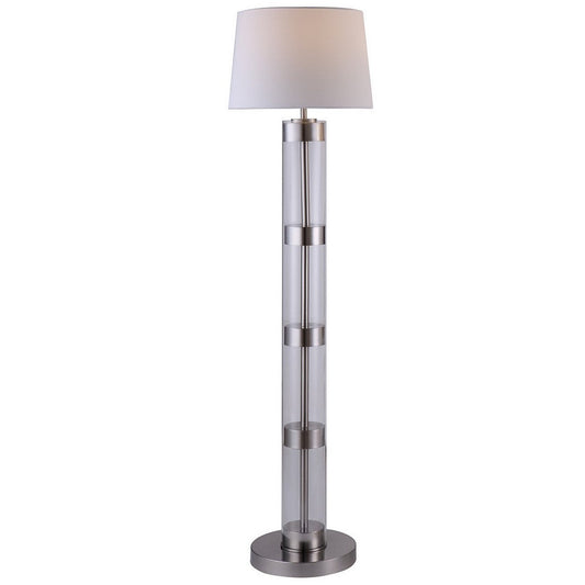 Kria 60 Inch Floor Lamp, Clear Glass Stand, Metal Bands, Satin Nickel By Casagear Home