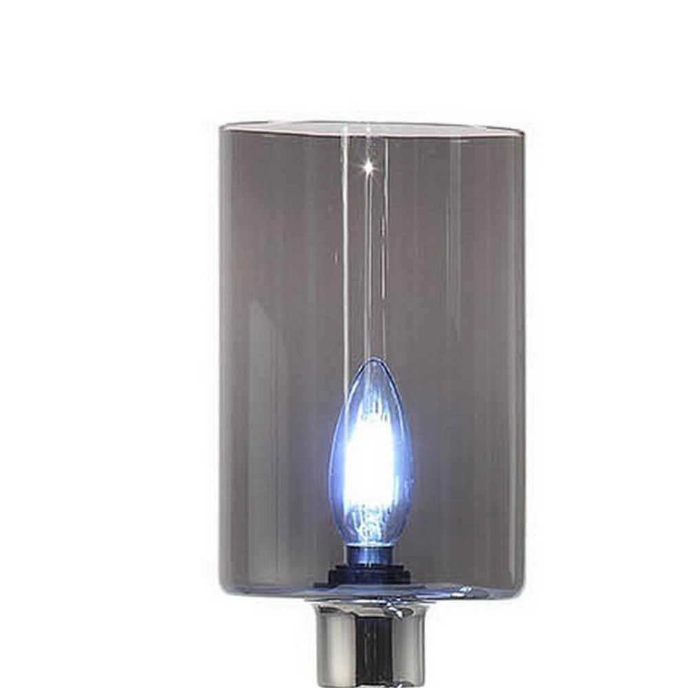 29 Inch Table Lamp with Dual Gray Shade, Glass and Metal, Nickel Finish By Casagear Home