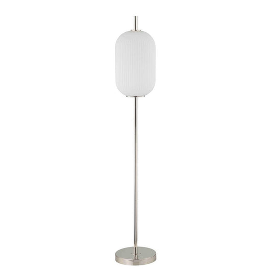 Aimy 58 Inch Floor Lamp, LED Glass Shade, Metal, Chrome and White Finish By Casagear Home