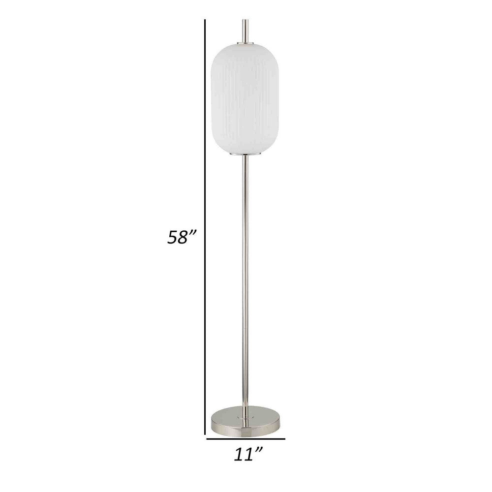 Aimy 58 Inch Floor Lamp, LED Glass Shade, Metal, Chrome and White Finish By Casagear Home