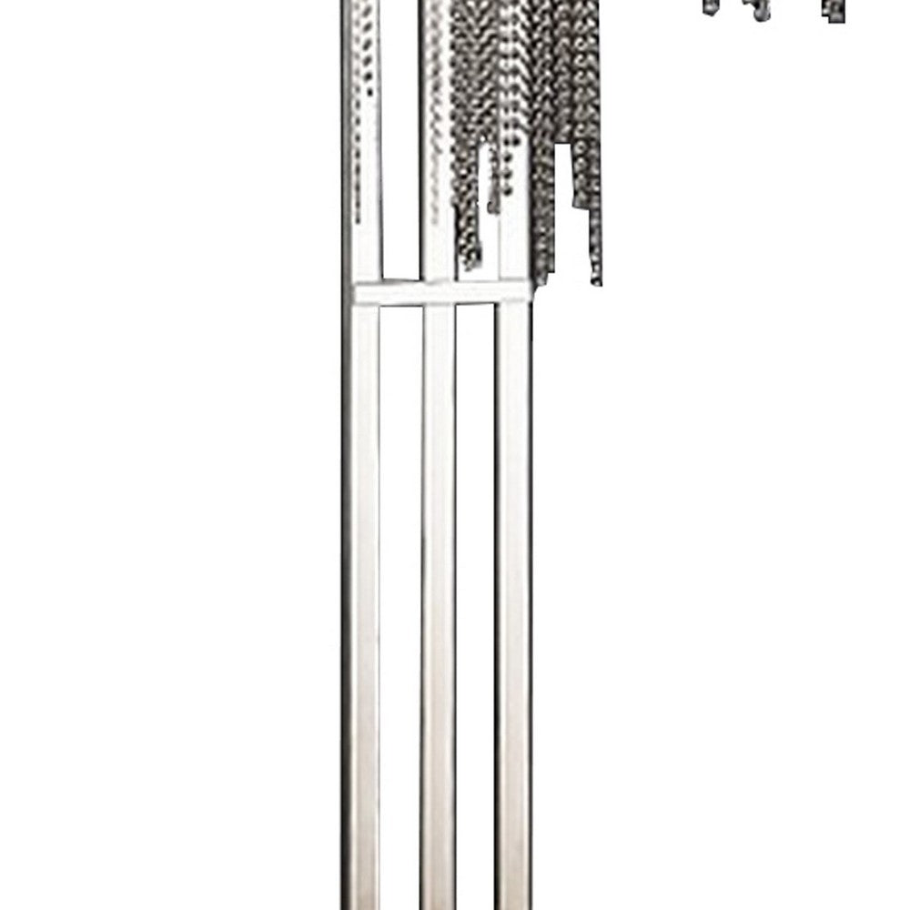 61 Inch Floor Lamp, 3 Crystal Cascade Style Shade, Chrome Finished Metal By Casagear Home