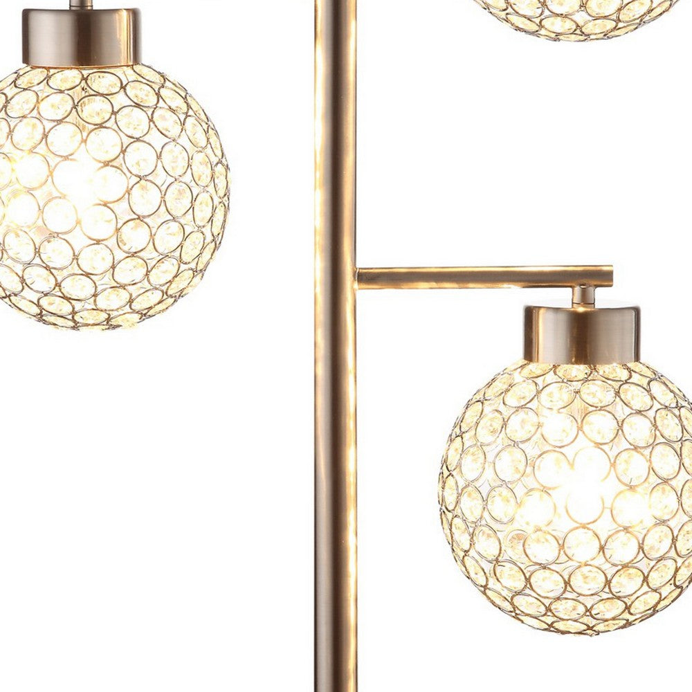Fern 30 Inch Table Lamp with 3 Crystal Orb Shades, Metal, Sand Chrome By Casagear Home