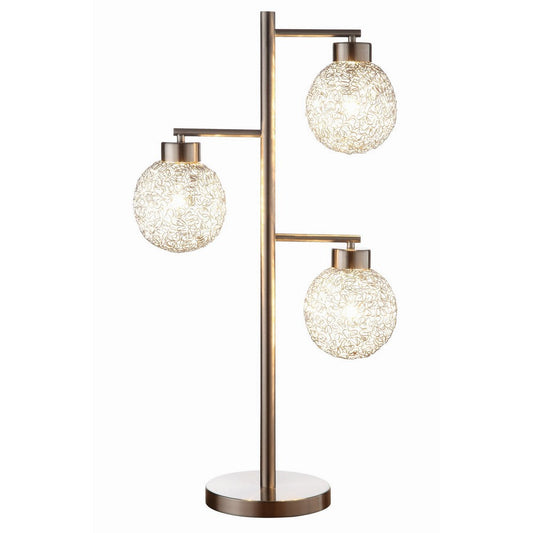Fern 31 Inch Table Lamp with 3 Orb Shades, Metal, Sand Chrome Finish By Casagear Home