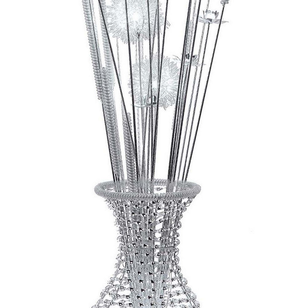 63 Inch Floor Lamp, Flower Vase Design, Wire Base, Metal, Chrome Finish By Casagear Home