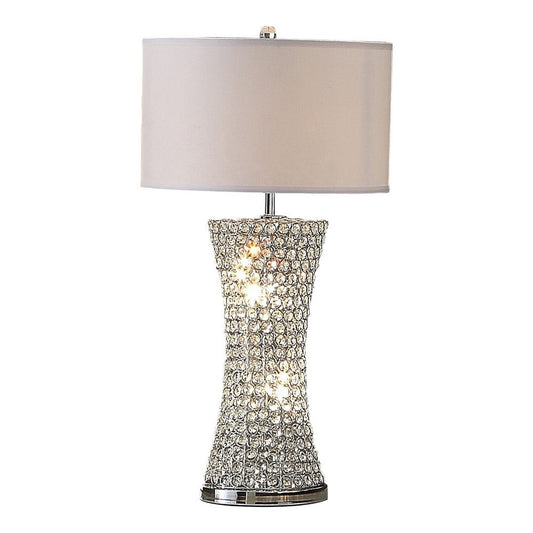 Wren 32 Inch Table Lamp, Crystal Base with Subtle Curve, Metal, Silver By Casagear Home