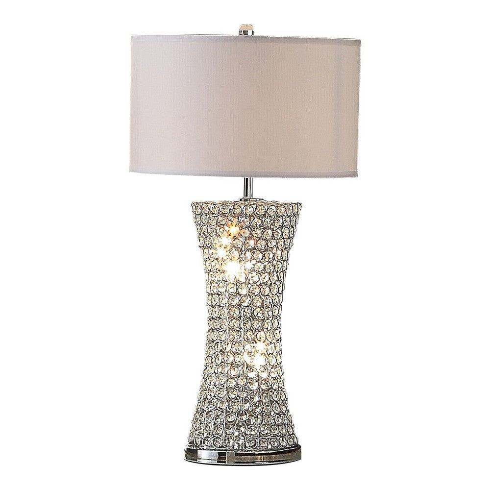 Wren 32 Inch Table Lamp, Crystal Base with Subtle Curve, Metal, Silver By Casagear Home