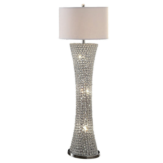 Wren 54 Inch Floor Lamp, Crystal Base with Subtle Curve, Metal, Silver By Casagear Home
