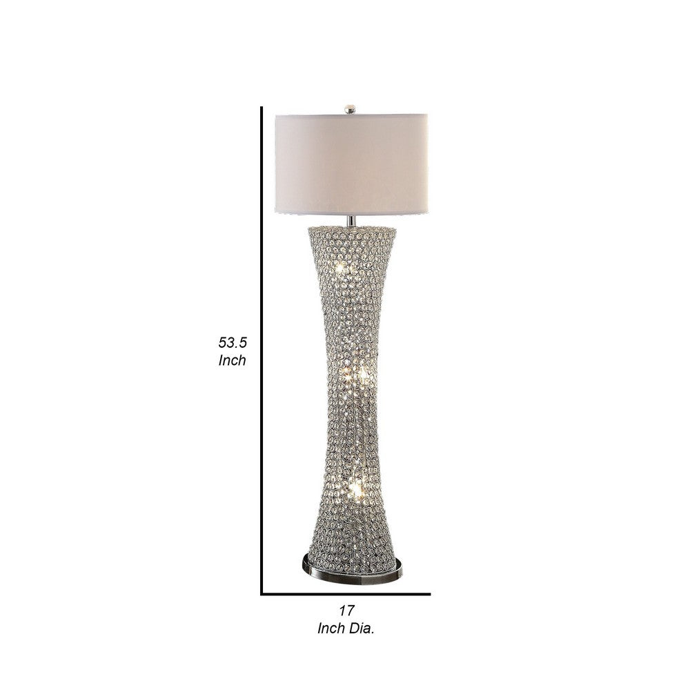 Wren 54 Inch Floor Lamp, Crystal Base with Subtle Curve, Metal, Silver By Casagear Home