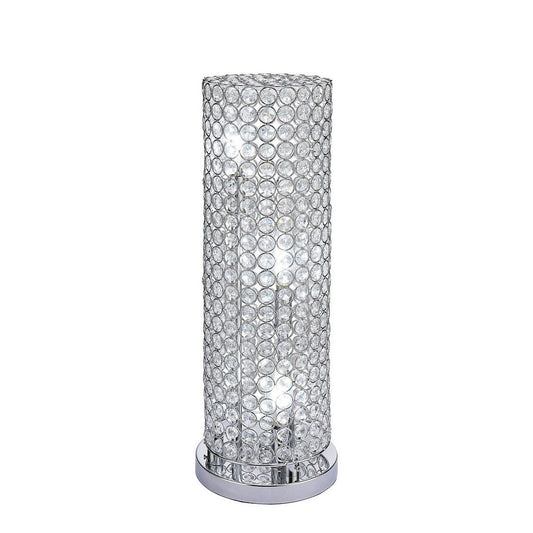 21 Inch Table Lamp, Crystal Stand, Open-Top Design, Silver Finished Metal By Casagear Home