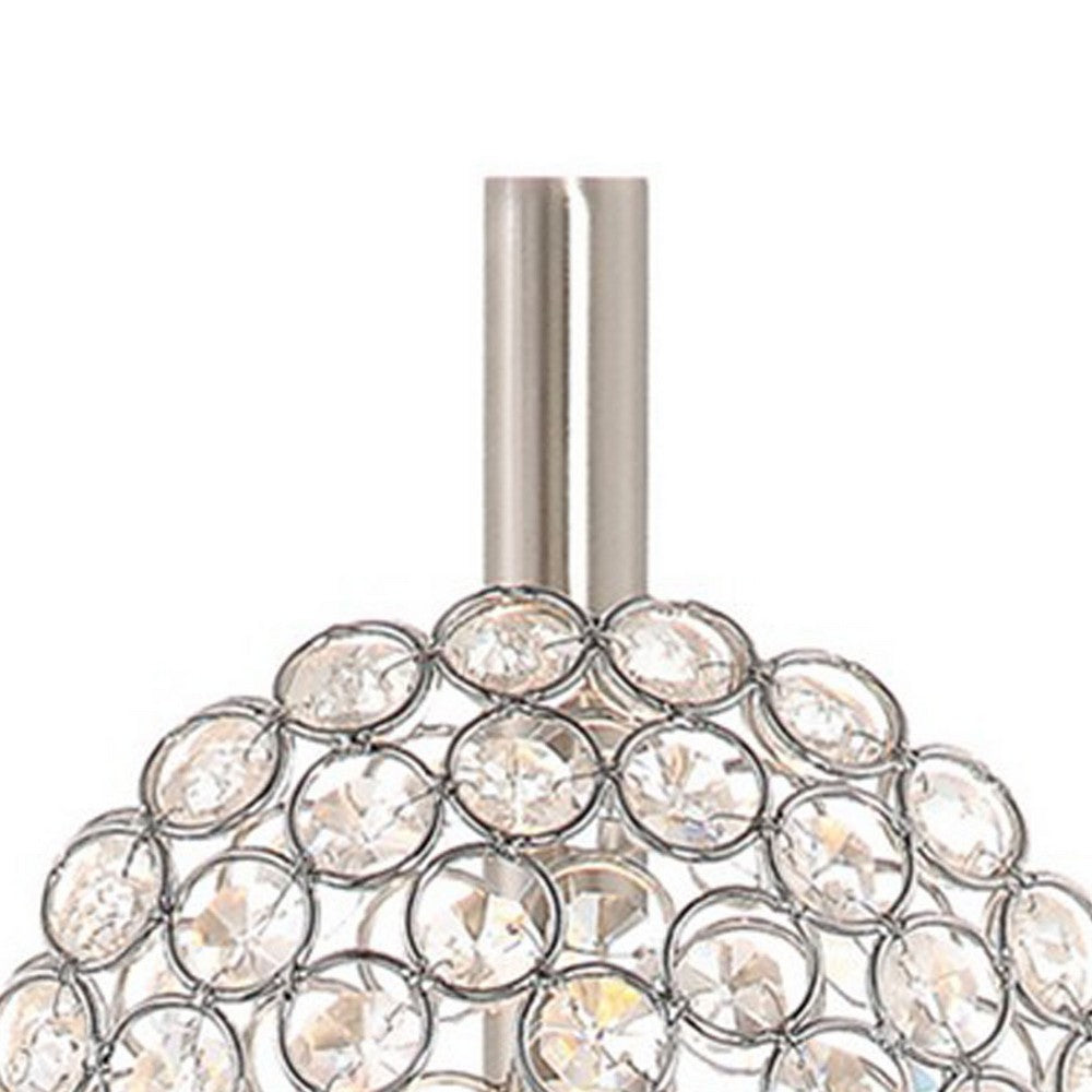 26 Inch Table Lamp with 3 Crystal Rounds Shades, Sand Chrome Finished Metal By Casagear Home
