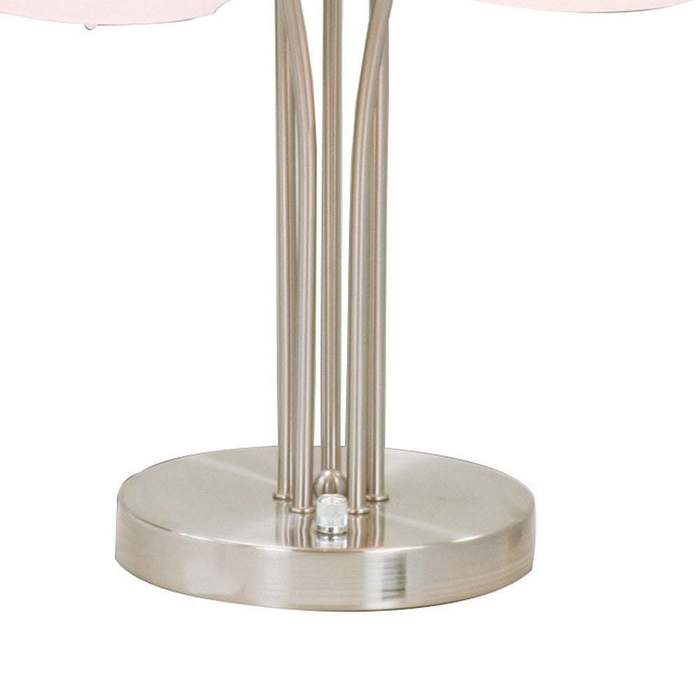 31 Inch Table Lamp, 5 Dome Shape Shades, Glass, Sand Chrome Finished Metal By Casagear Home