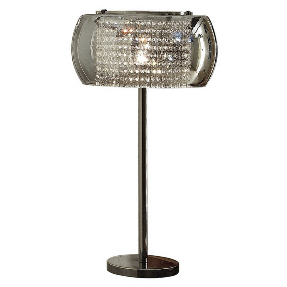 Hana 30 Inch Table Lamp, Modern Crystal Glass Shade, Metal, Black Nickel By Casagear Home